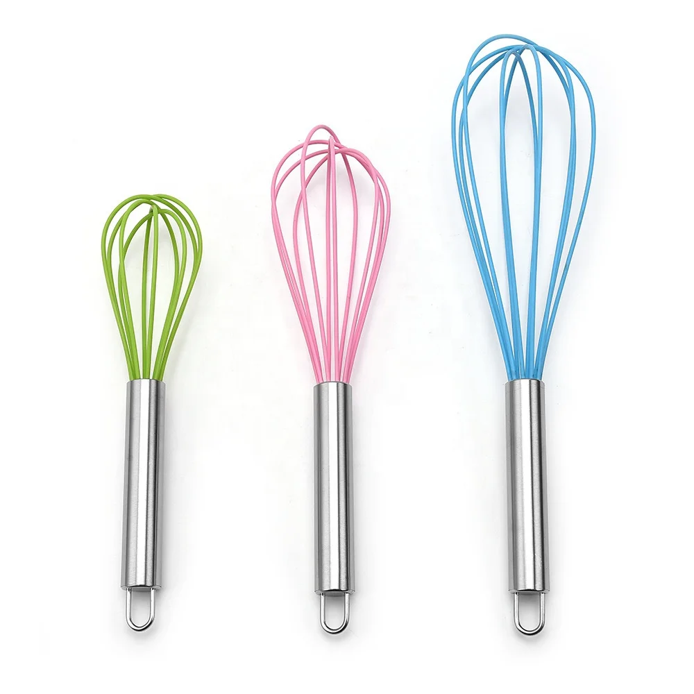 

Hot New Random Color Manual Stainless Steel Silicone Household Egg Whisk With Handle for Cake Baking Kitchen Egg Beater