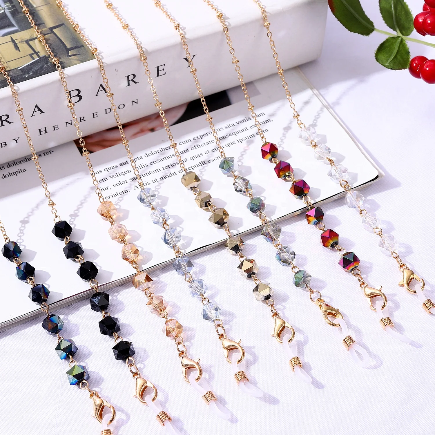 

Latest Style Masking Chain Crystal Economy Price Women Eye Glasses Beaded Holder, Multi color, as picture show