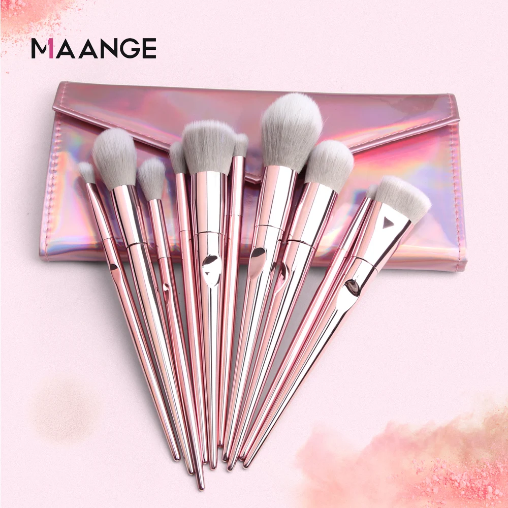 

Easy To Carry Private Label 10pcs Rose Golden Makeup Brushes With Leather Bag, Pink