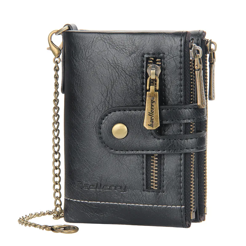 

New men's PU leather short wallet retro Double zipper zero wallet Multi-card men wallet clip
