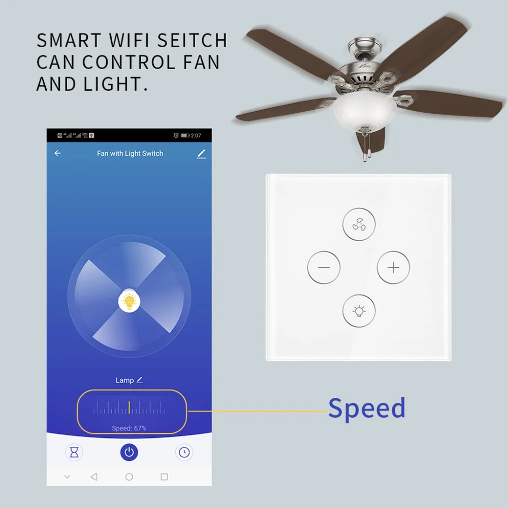 LEDEAST FL01Smart Home EU WiFi Ceiling Fan Light Switch Tuya APP Remote Speed Control Voice Smart Fan Light Switch