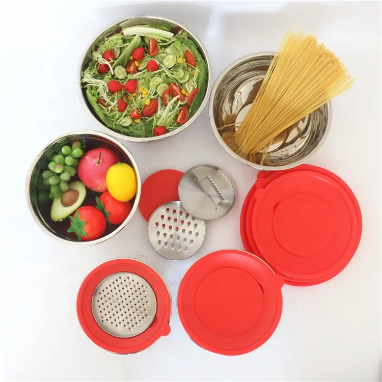 

Kitchen Accessories Dinnerware Stainless Steel Mixing Bowls With Lids, Silver/steel