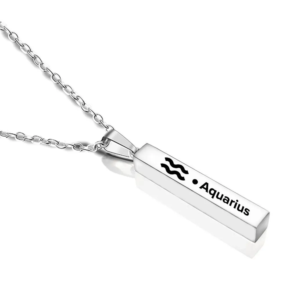 

Silver Unisex Stainless Steel Twelve Constellation Bar Pendant Horoscope Zodiac Sign Necklace Jewelry