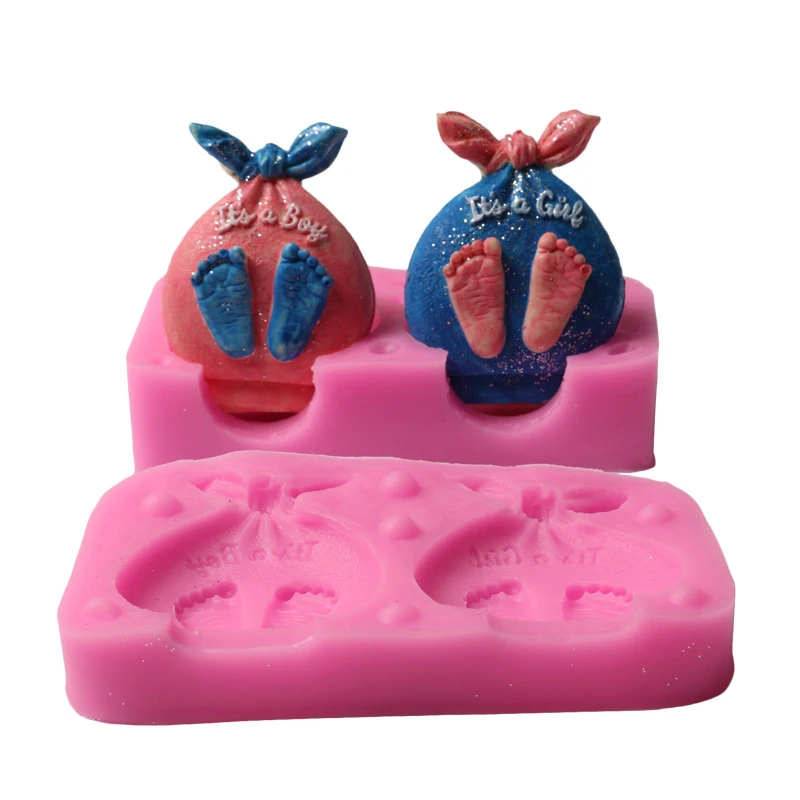 

3D Foot silicone mold bowknot chocolate cake decoration tools, Pink