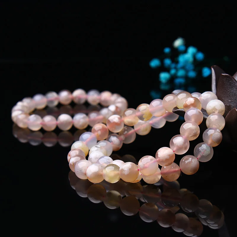 

2020 Wholesale natural stone 8mm bead cherry blossom agate bracelet
