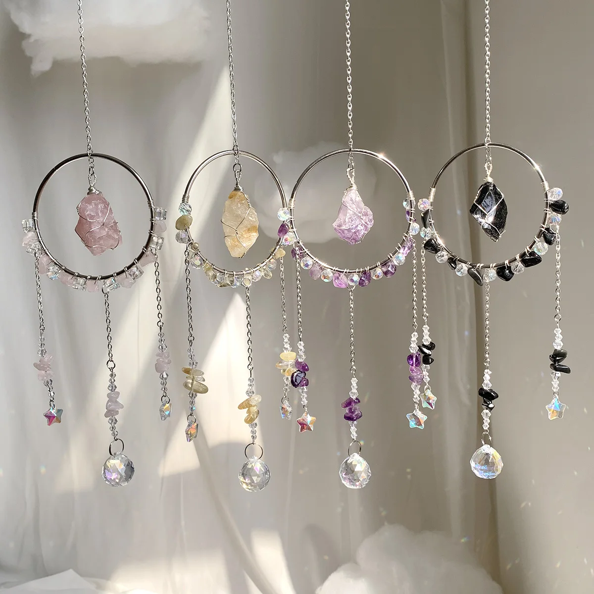 Wholesale  Crystal Sun Catcher  Silver  Sun Catchers Gemstones Crystal Crafts Amethyst Suncatcher Home Decor