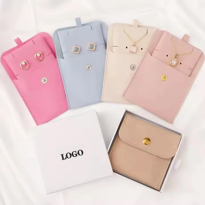 Custom Logo Velvet Sueded Jewelry Packaging Pouch Bag Recyclable Insert Pad and Button