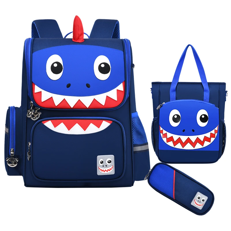 

New arrival hot sale cute 3 sets with pencil case and hand bag space schoolbag for primary kids, 3colors forgirl and 3 colors for boy