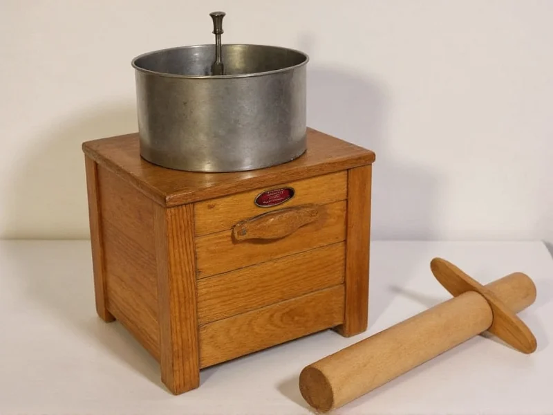 Vintage wooden ice cream churn with metal canister