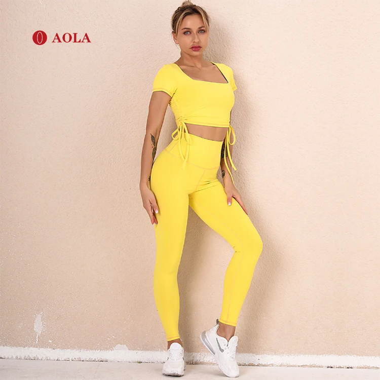 

AOLA Sportwear Custom Fitness Wear Clothes Gym Workout Leggings Yoga Set Crop Activewear Sets For Women, Pictures shows