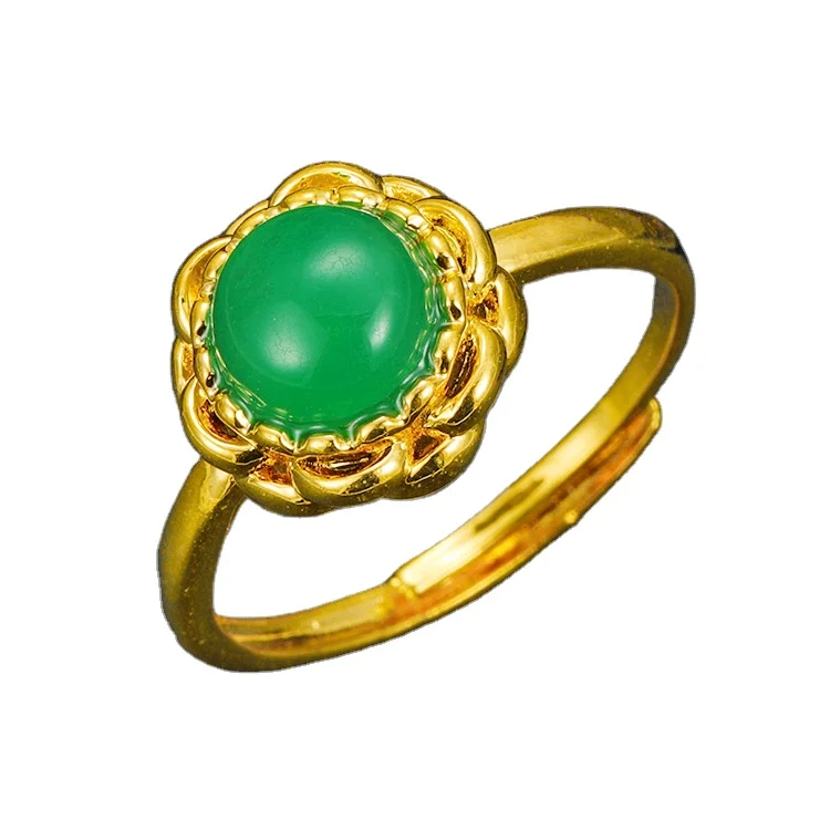 

Korean Version Of The New Vietnamese Sand Gold Emerald Open Ring Women's Jewelry Gold Plated Pattern Trendy Jewelry Gift