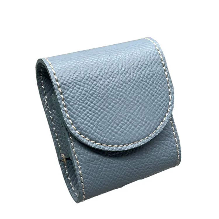 

New Arrival Genuine Leather Portable Carrying Wireless Earphone Case Cover, Blue