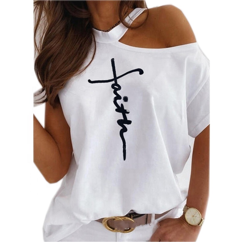 

Summer Women's New Product Letter FAITH Print Round Neck Short Sleeve Personalized T-Shirt woman top fashionable, Colorful