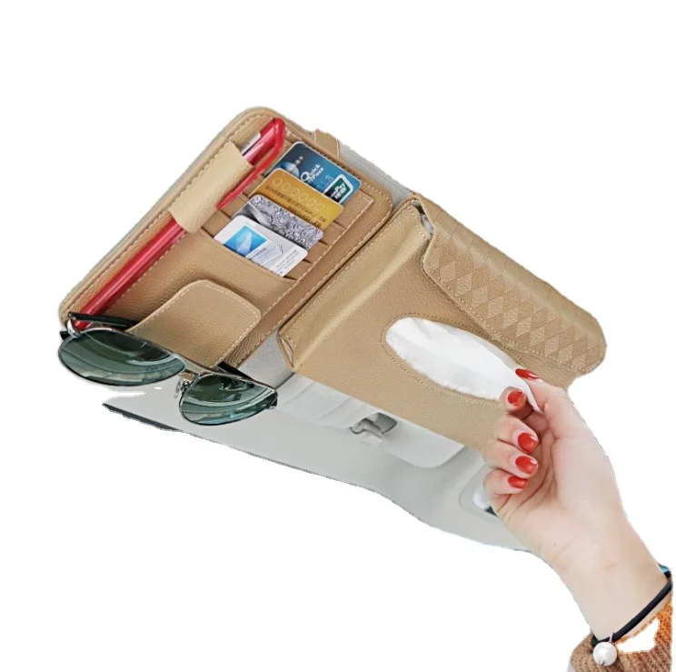 

Amazon Hot Design PU Leather Paper Napkin Holder Clip Car Sun Visor Tissue Box Auto Accessories Holder