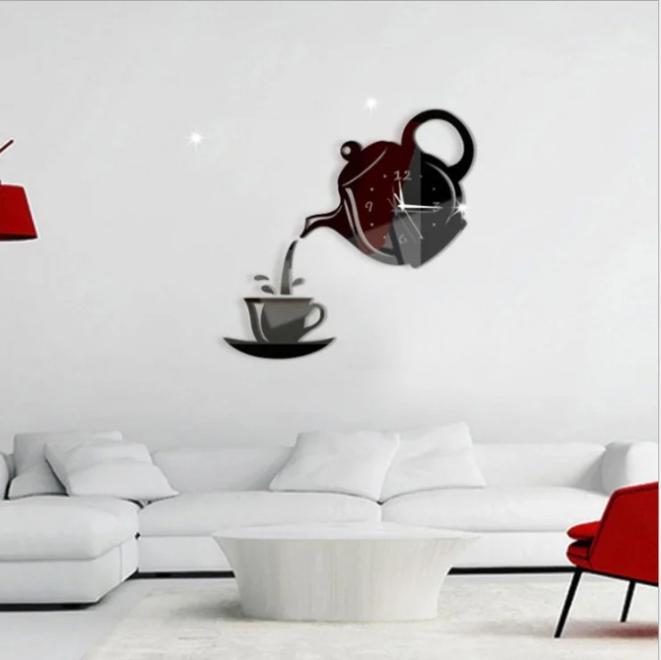 

DIY Still Life living room New products Acrylic 3d Home Decor Mirror Wall Clock, Silver, other colors available