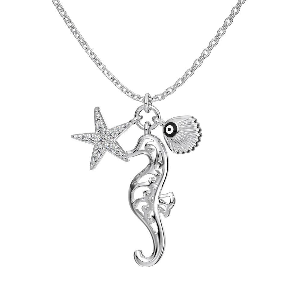 Dylam Summer Exclusive Selection Fashion S925 Silver Enamel 5A Zirconia Ocean Seahorse Evil Starfish Blue Eyes Pendant Necklace