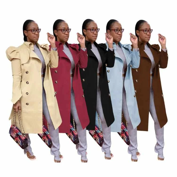 

Fashion Solid Petal Long Sleeve Button Women Jackets And Coats Winter Trench Coat For Women Ladies Trendy