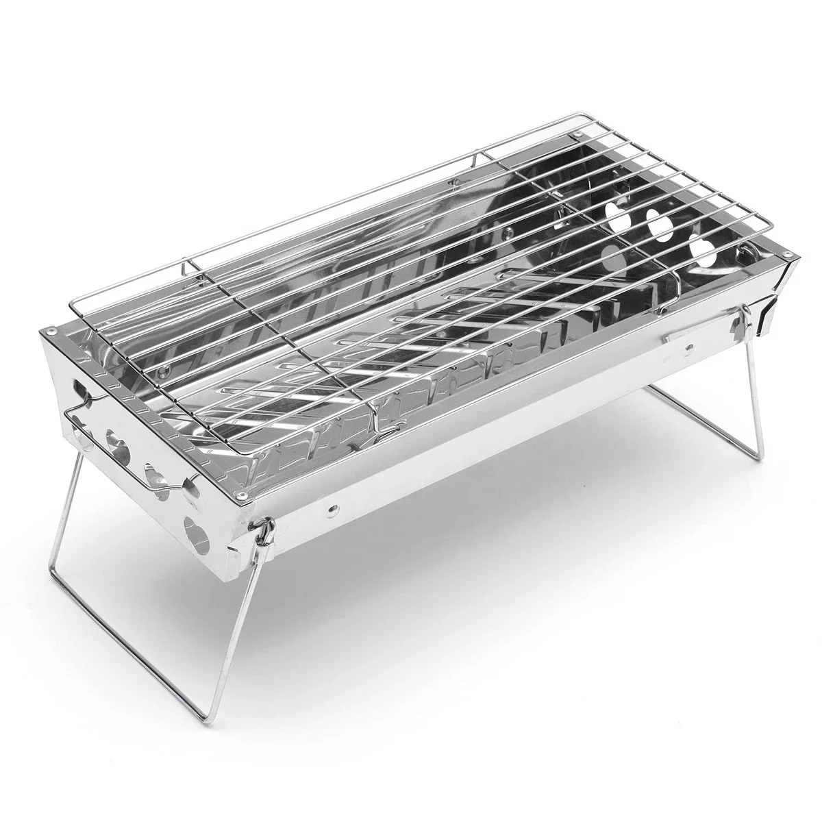 

TY Picnic BBQ Charcoal Grills Stainless Steel BBQ Grill Folding BBQ Barbecue Accessories Charcoal Camping Grill, Silver