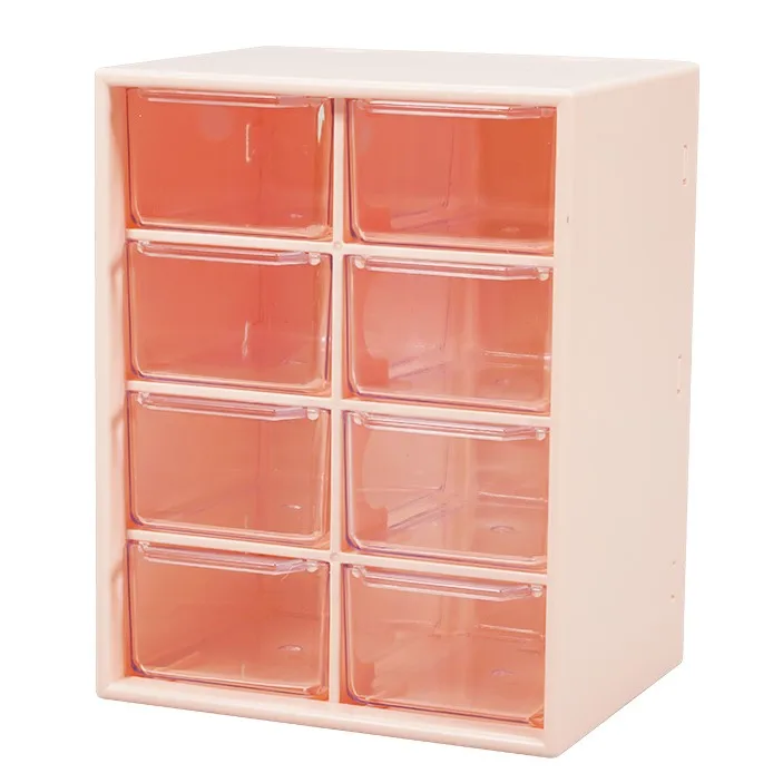 

8-compartment PS tabletop transparent household desk jewelry cosmetic plastic mini dustproof drawer organizer box