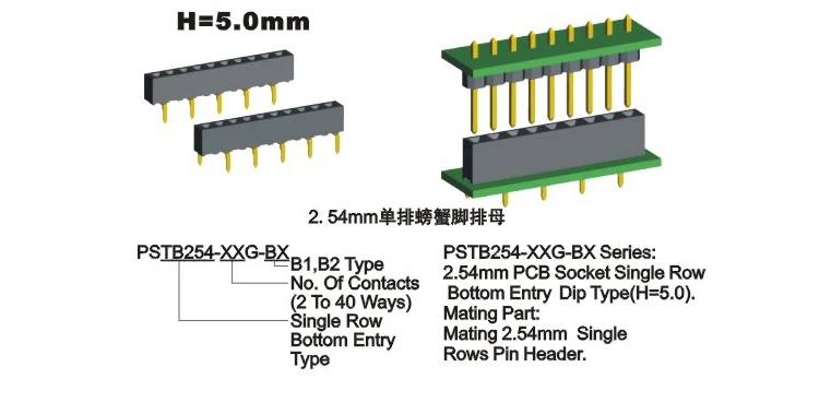 Pin Header Factory 2.54mm Pcb Socket Single Row Bottom Entry Dip Type ...