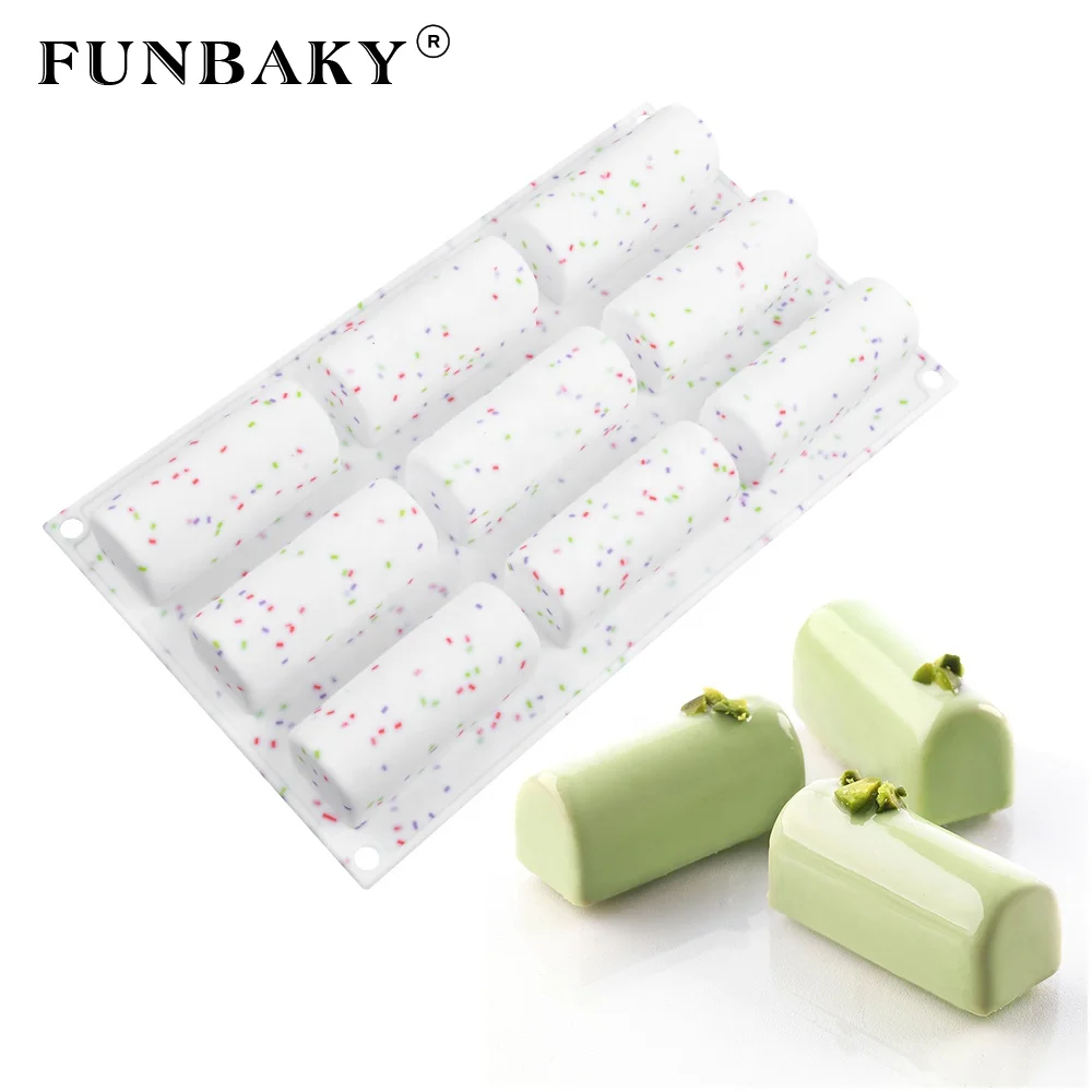 

FUNBAKY JSC2258 New design colored dots mold cylinder 3 D rectangle loaf shape 9 cavity household mousse cake mold baking molds, Customized color