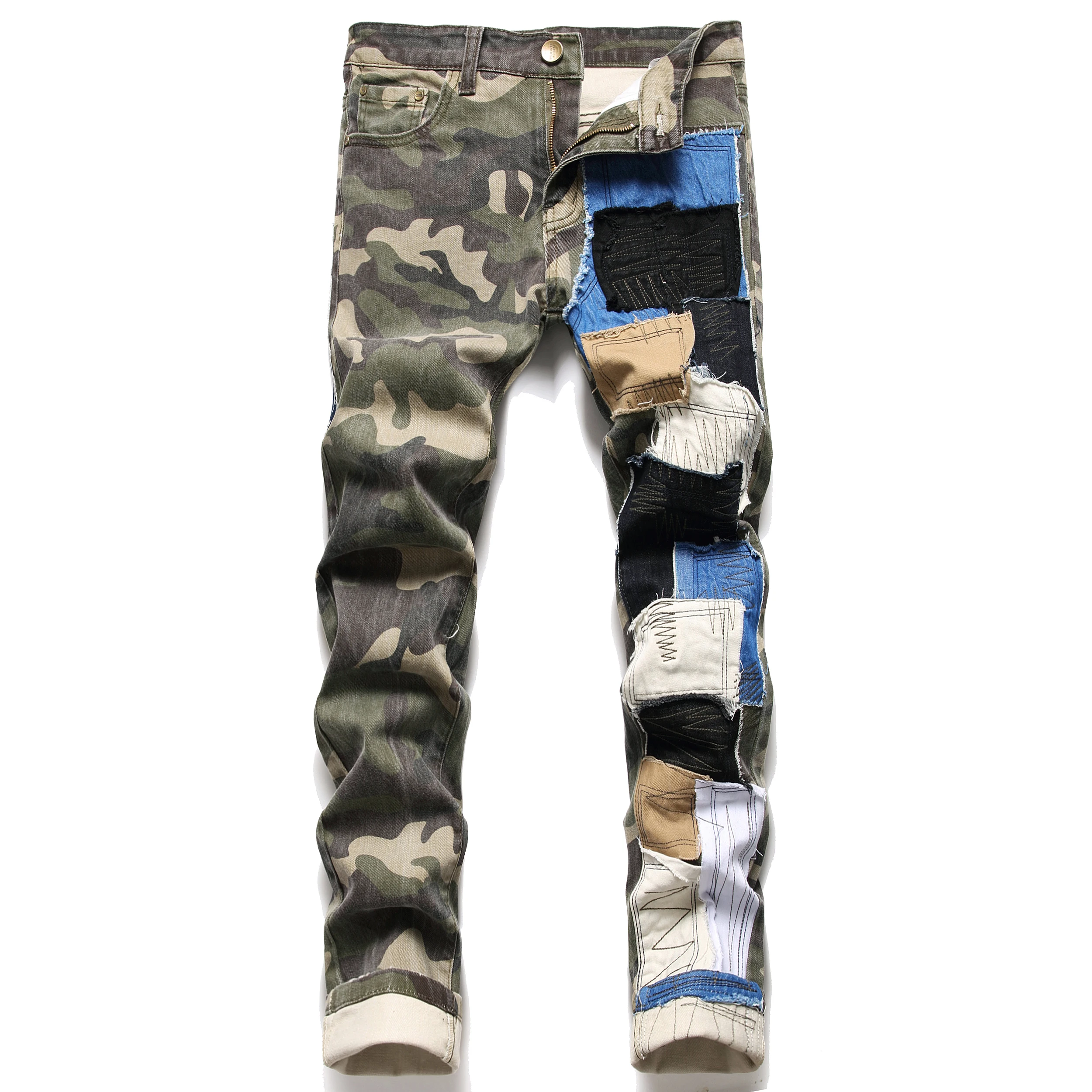 

AIPA New Arrival 2022 Oem/odm Camouflage Complet Jeans Patch Ripped Jeans Straight Camouflage Patchwork Slim Denim Pants For Men, Customized color