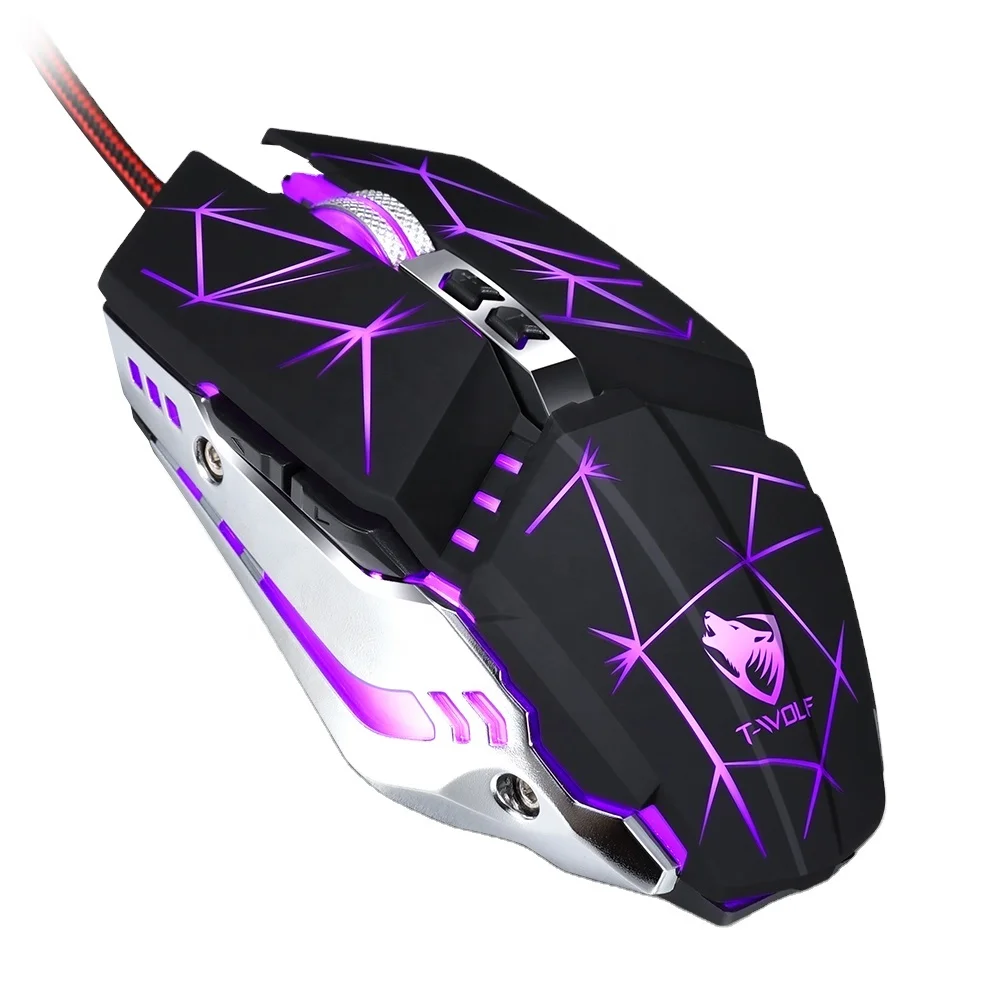 

T-wolf V7 4color custom macro programming competitive mechanical mouse Mechanic gaming wired mouse 7keys adjustable backlit mice, Black/gray/pink/white