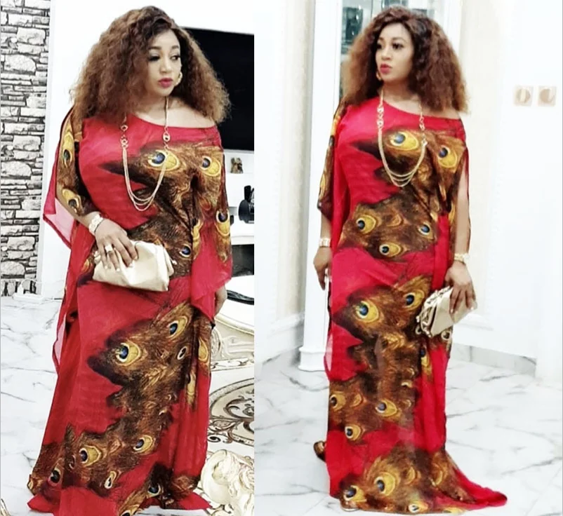 

African Women Plus Size Red Print Middle East Muslim Elegant Long Dress, As showed