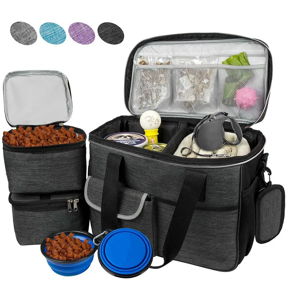 

Airline Approved Tote Organizer with Multi-Function Pockets, Food Container Bag and Collapsible Bowl Perfect Dog Travel Set