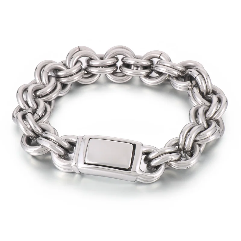 KALEN 230mm Men Casual Stainless Steel Double-Ring Links Bracelet