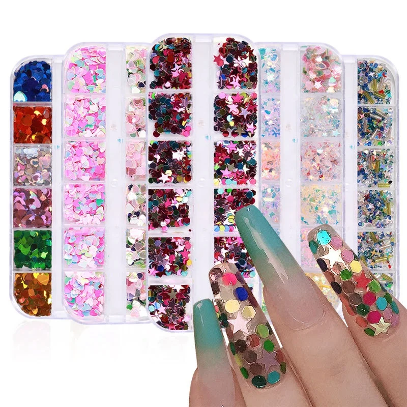 

Hot Sale New Nail Art Love Sequins Laser Sparkle Ultra-thin Peach Heart Patch Jewelry Laser Nail Glitter Set, Multi color