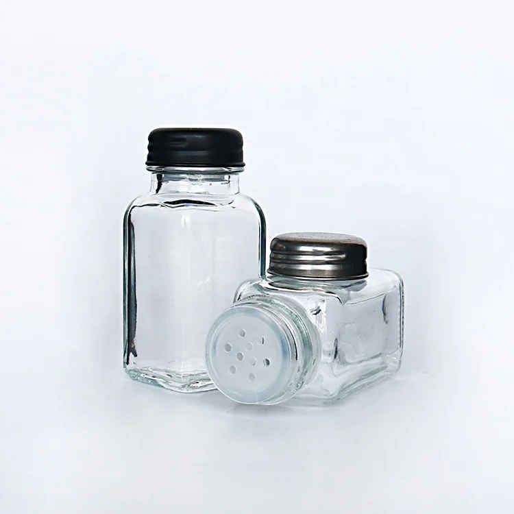 

60ml 120ml salt storage jar square spice glass jar with aluminum plastic lid, Clear