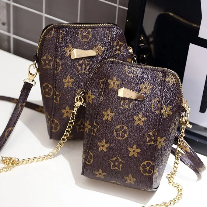 

Fashion printed chain mini shell mobile phone bag shoulder messenger women's bag small change bag, Coffee