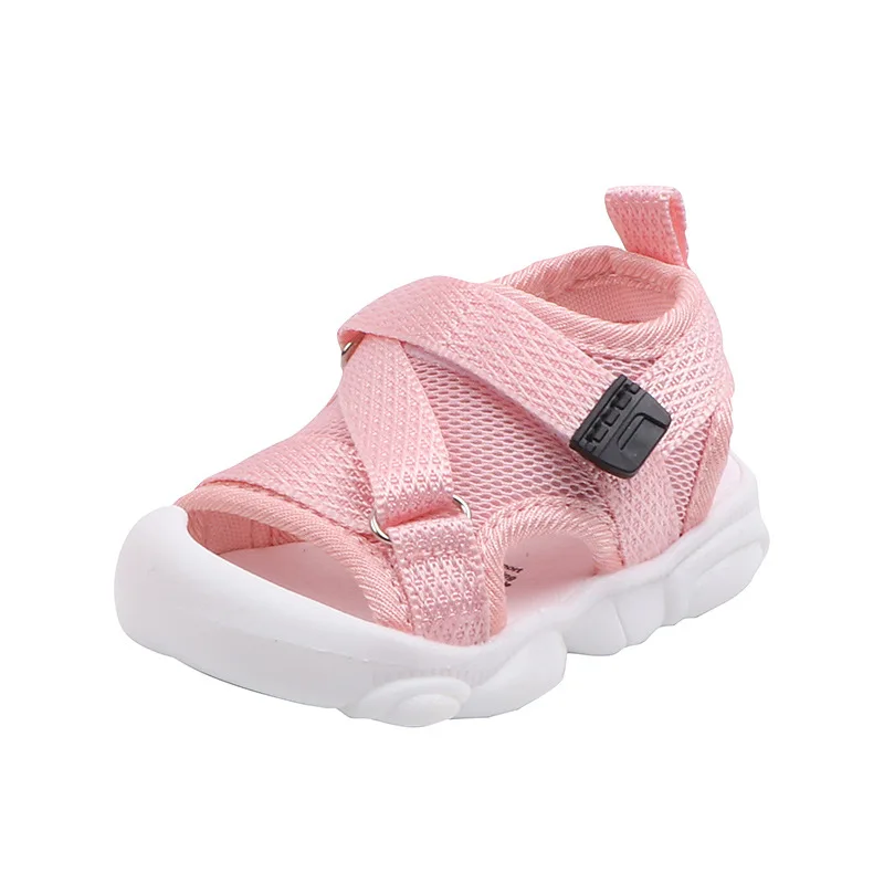 

Summer Toddler Beach Sandals Baby Girl Sport Shoe Solid Color Net Cloth Breathable Boy Sneaker Kid Infant fishermen shoes Sandal, Black gray pink