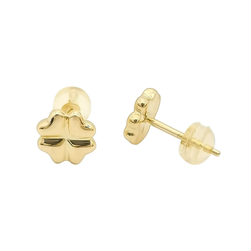 

Fashion Design 18K Real Gold 3D Clover Earring Studs, Pure Gold 18K Lucky Clover Stud Earrings, Yellow gold