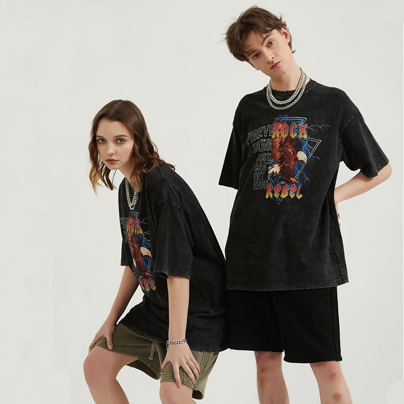 

New personality mens t-shirts custom fashion streetwear graphic printed short sleeve drop shoulder cotton T-shirt