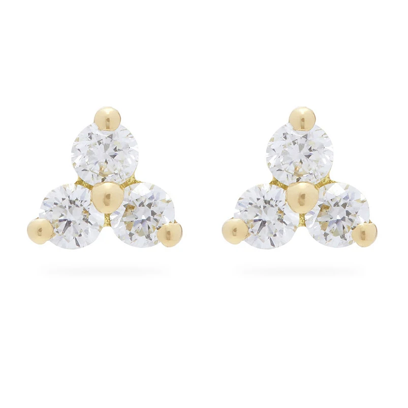 

Gemnel dainty 925 sterling silver 14k gold trio diamond stud earrings women jewelry