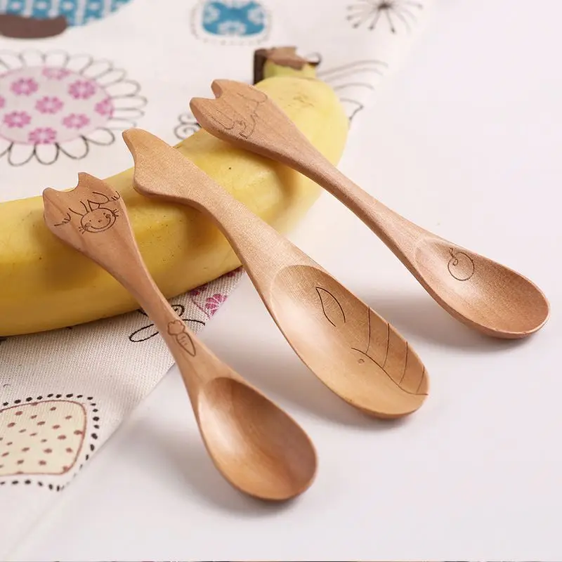 

Cute Cartoon Natural Wooden Animal Cutlery Set / Wooden Spoons for Children