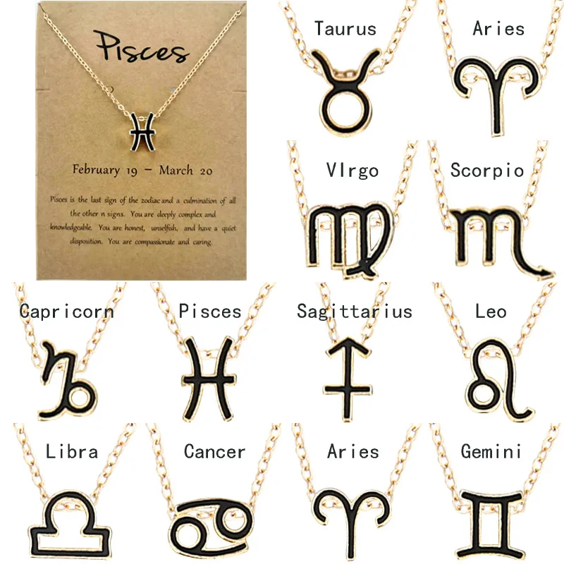 

hot sale Birthday Gifts Star 12 Zodiac Sign Pendants Choker Constellation gold Necklaces for women, Gold,sliver