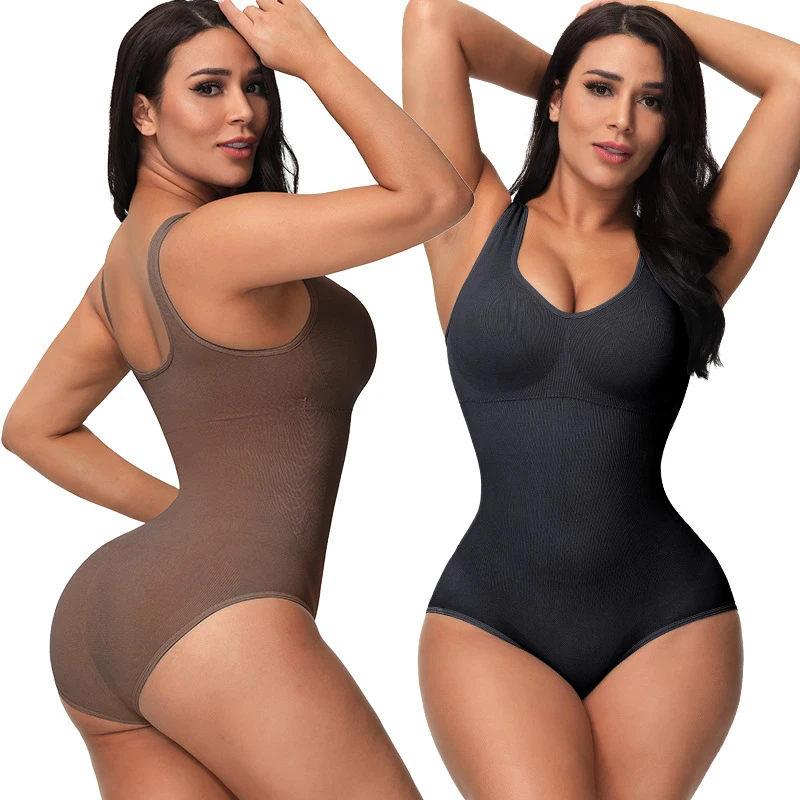 

Dropship 2021 Seamless Brown High Quality lingerie Women Fajas Colombianas Body Shaper Tummy Control Thong Shapewear Bodysuit, Black, nude,brown,green,dark pink