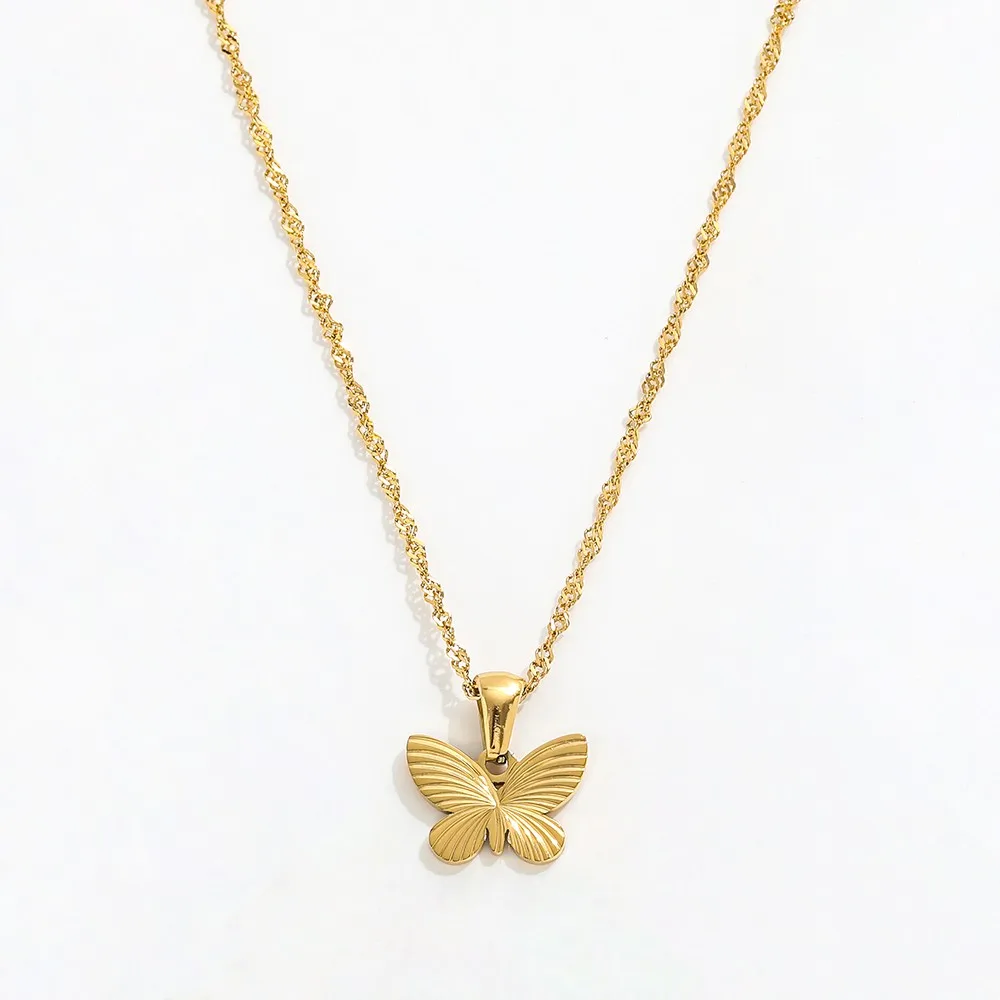 Joolim Jewelry 18K Gold Plated Burst Butterfly Pendant Necklace Stainless Steel Fashion Jewelry Wholesale