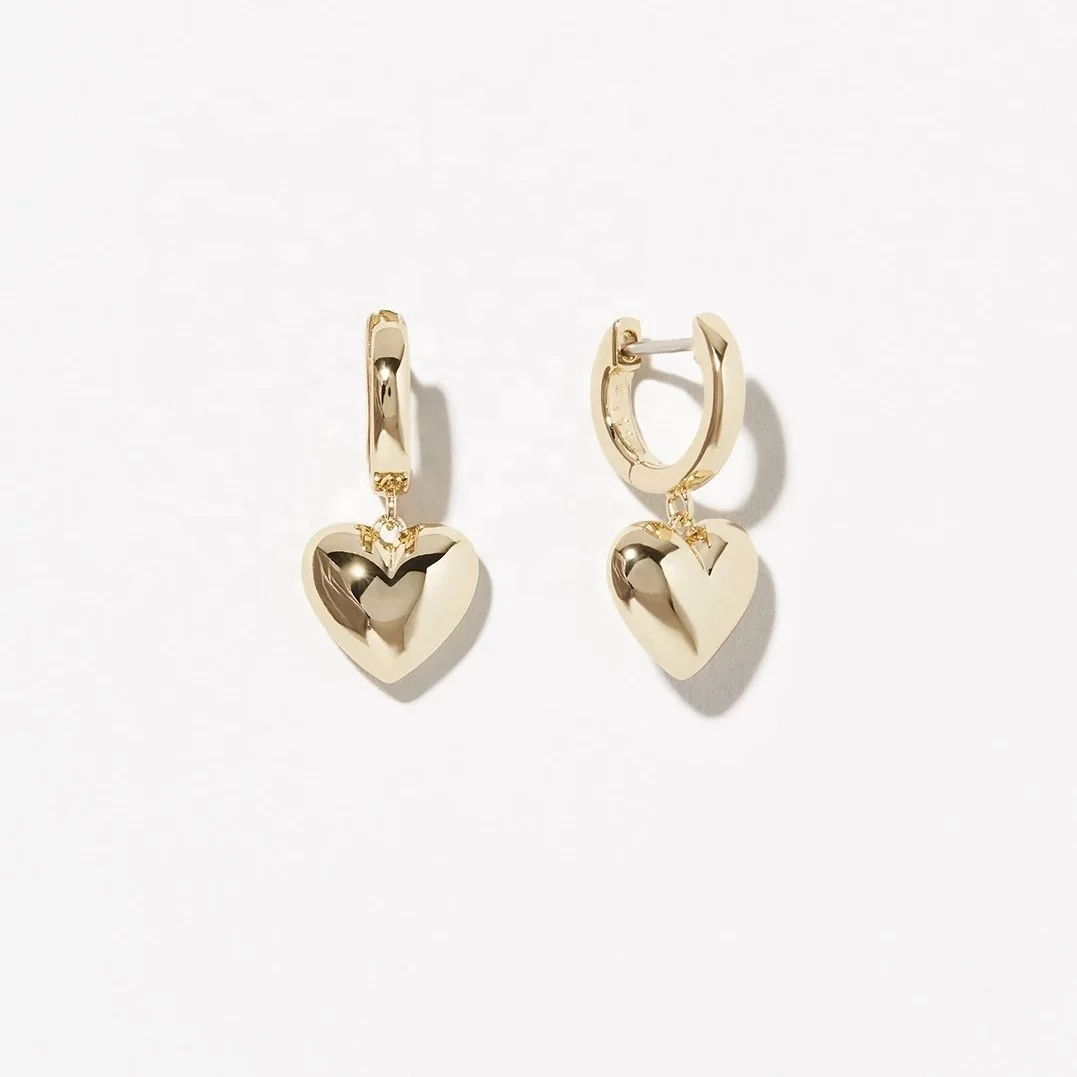 

925 Sterling Silver 18k Gold Lovely Solid Silver Heart Dangling Hoop Earrings