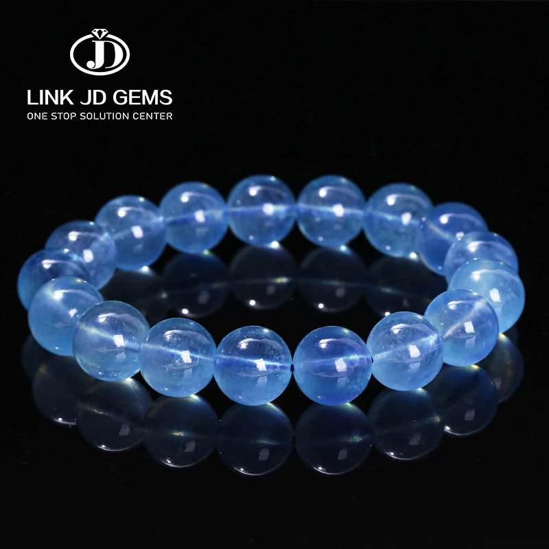 

JD Fashion Chakra Energy Stone Round Elastic Bangles Gift 5A 7A Top Quality Luxury Strand Natural Devil Blue Aquamarine Bracelet