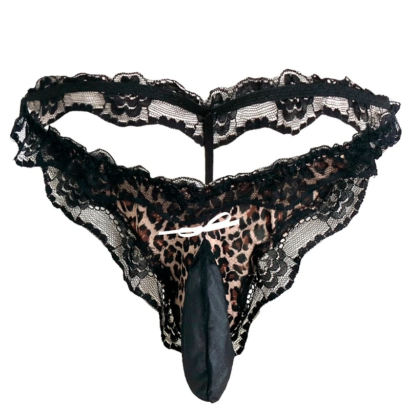 

Low Price Sissy Lace Pouch Panties Crossdress Hot Lingerie Leopard Breifs Thongs Mens G String