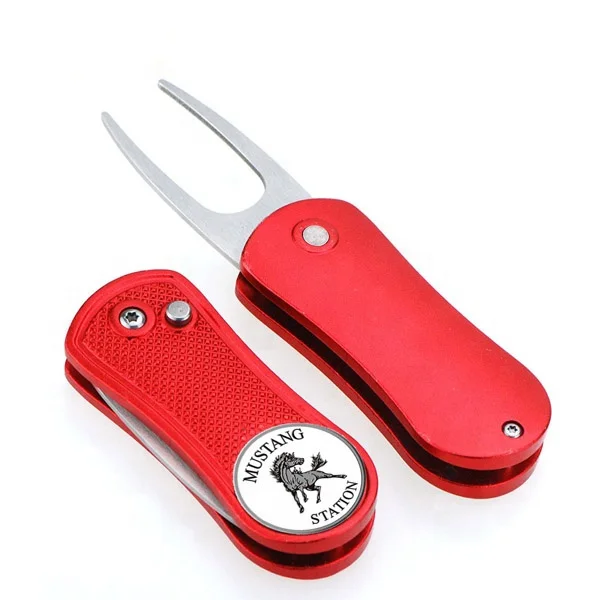 

Custom Personalized Colorful Detachable Retractable Switchblade Metal Stainless Steel Golf Divot Repair Tool Ball Marker, Multiple colors and oem colors