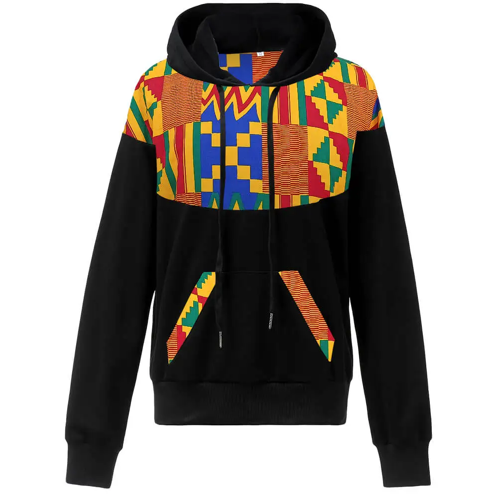 

African Print Women Hoodie Basic Design Cotton Wax Fabric High Quality Manufacturer Wholesaler Hoodie, Black