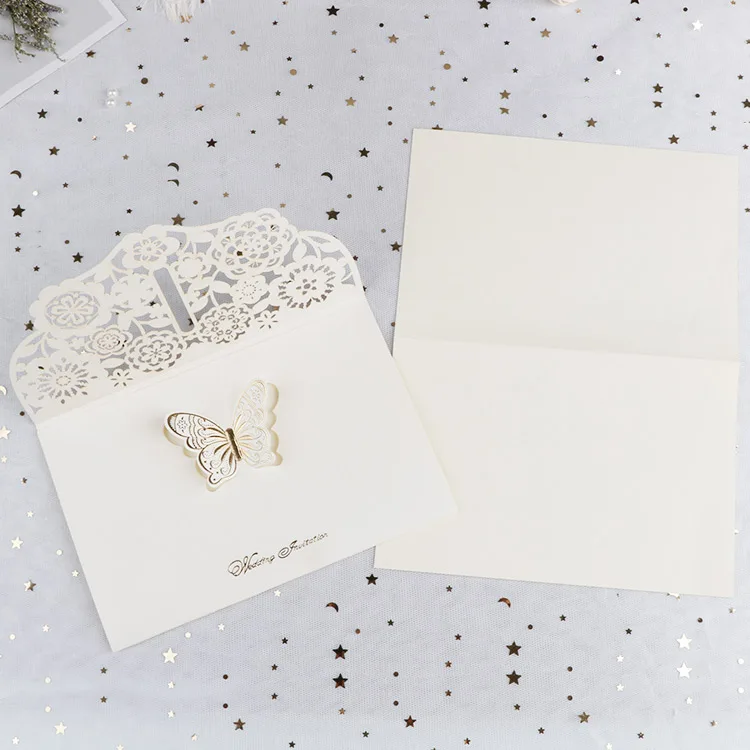 
Beige new design 3D butterfly laser cut card wedding invitation with envelope 