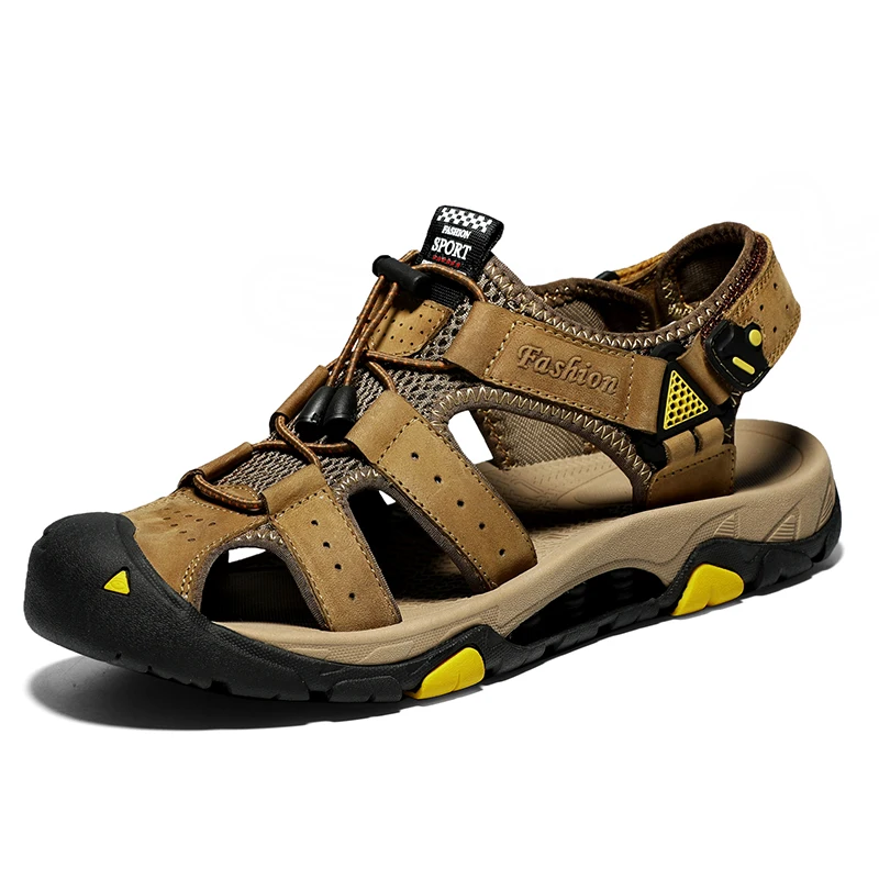 

Summer Leather Sandals Men Outdoor Sport Fashion Sandals Shoes, Black,brown,khaki