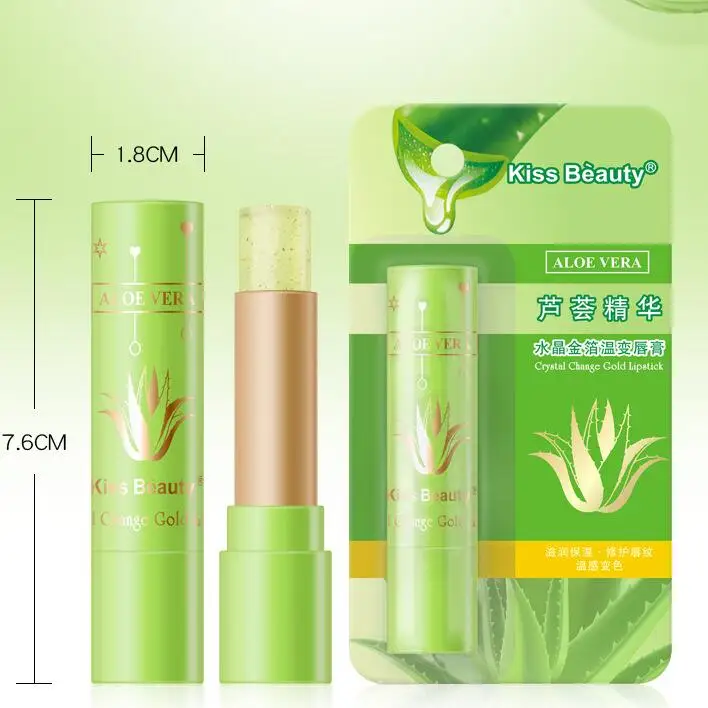 

Kiss Beauty Natural Temperature Changed Color Soothing Moisture 99 % Aloe Vera Lip Blam, Green