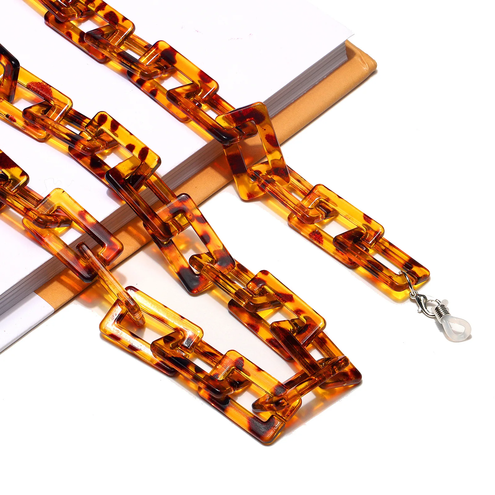 

Fashion Geometrical Rectangle Leopard Print Acrylic Sunglasses Chain Chic Personalized Resin Women Glasses Chain Facemask Cord, As picture